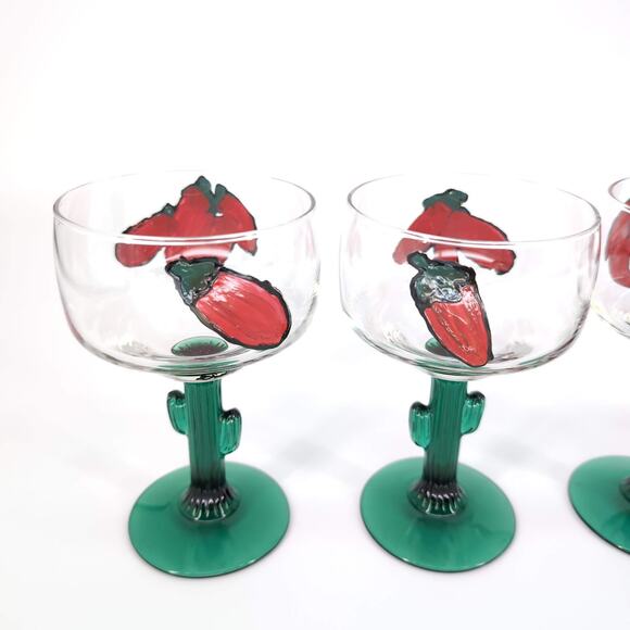 Libbey Cactus Hand Painted Signed 16 oz Margarita Cocktail Glass - Set of 4 -GUC - Picture 5 of 15
